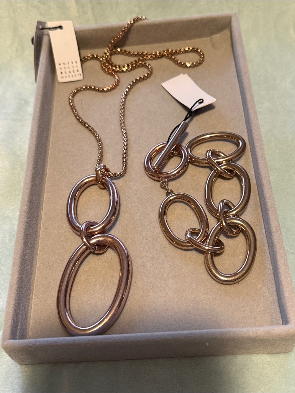 White House Black Market Rose Gold Oval Link Necklace and Bracelet Set